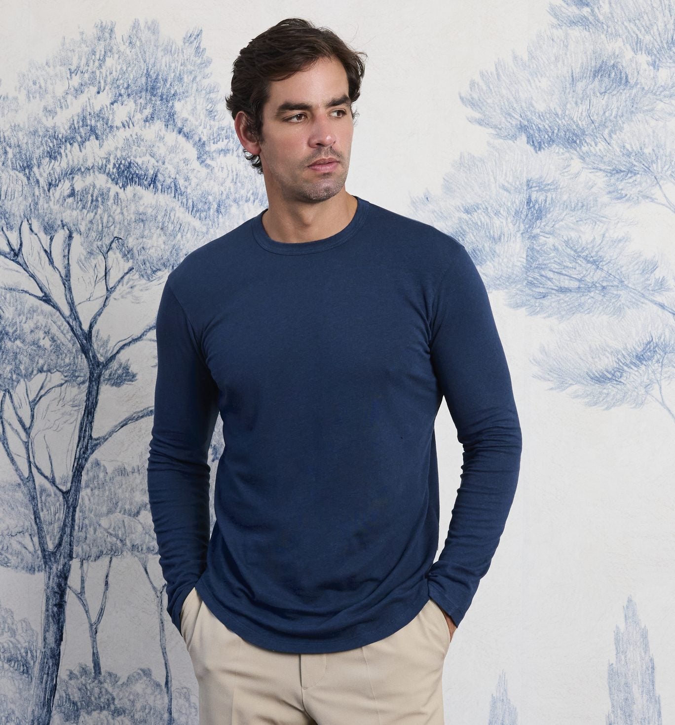 Organic Hemp Cotton L/S Camisa Crew Marina