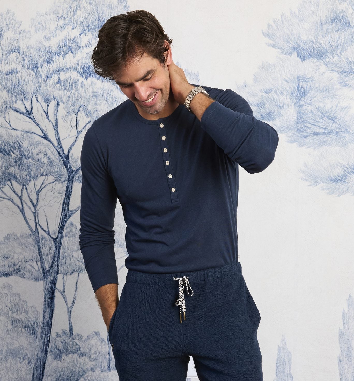 Organic Hemp Cotton L/S Camisa Henley Marina