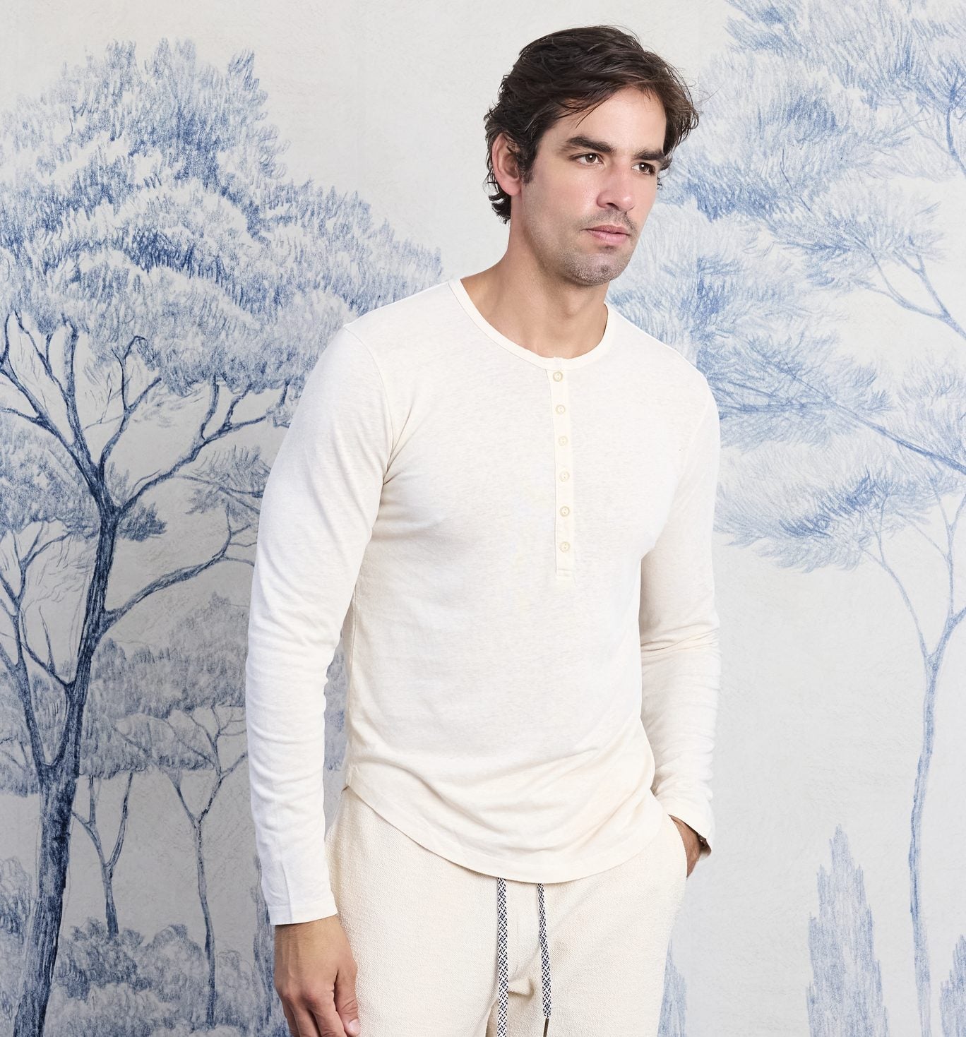 Organic Hemp Cotton L/S Camisa Henley Pasta