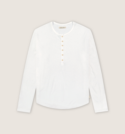 Organic Hemp Cotton L/S Camisa Henley White