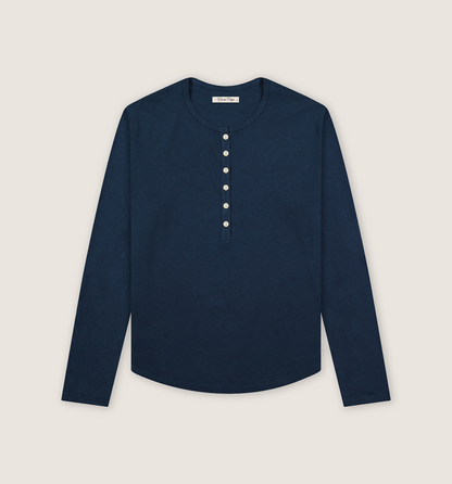Organic Hemp Cotton L/S Camisa Henley Marina