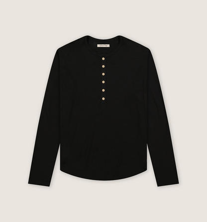 Organic Hemp Cotton L/S Camisa Henley Black