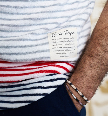 Deadstock Striped Towel Terry Polo Navy