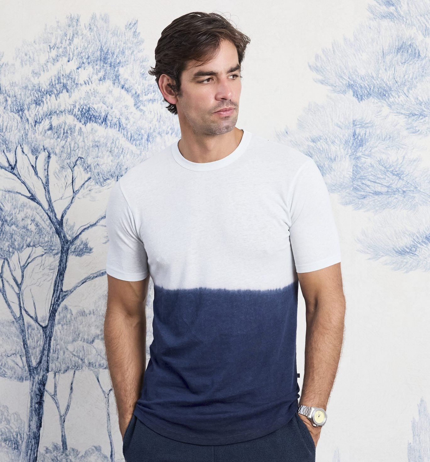 Dip Dyed Organic Hemp Cotton Camisa Crew Marina