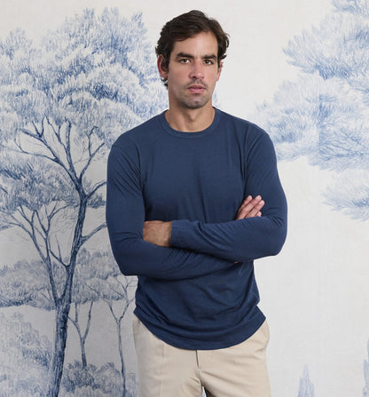 Organic Hemp Cotton L/S Camisa Crew Marina