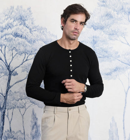 Organic Hemp Cotton L/S Camisa Henley Black
