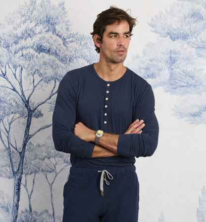 Organic Hemp Cotton L/S Camisa Henley Marina