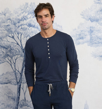 Organic Hemp Cotton L/S Camisa Henley Marina
