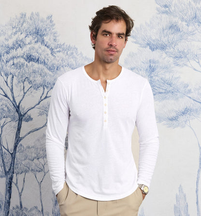 Organic Hemp Cotton L/S Camisa Henley White