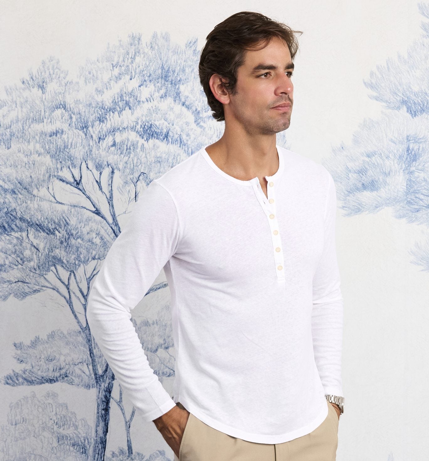Organic Hemp Cotton L/S Camisa Henley White