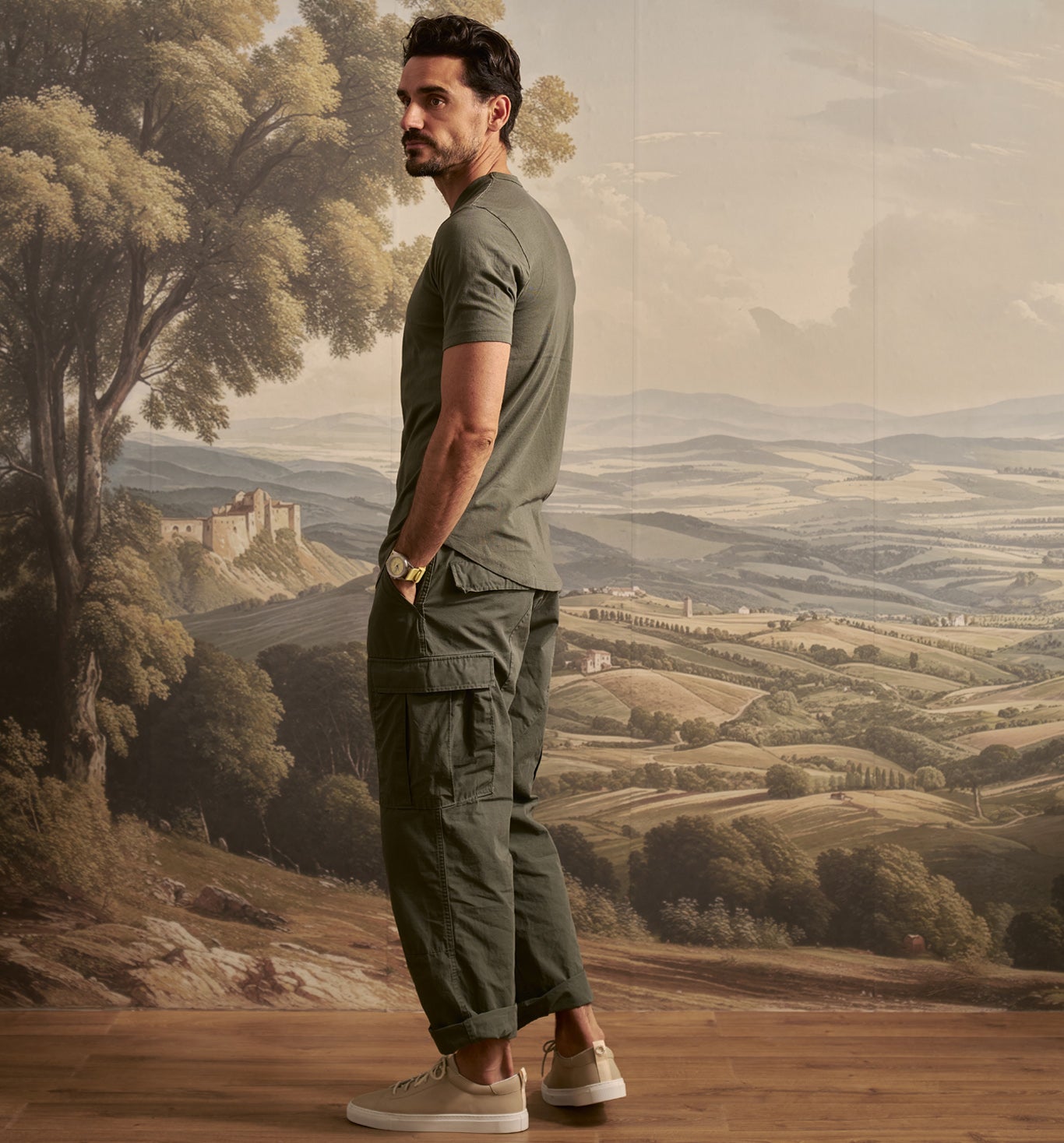 Organic Cotton Camisa Crew Olivo